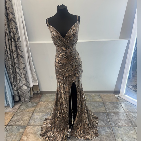 Mori Lee Sequin Snake Print Gown - Picture 1 of 8
